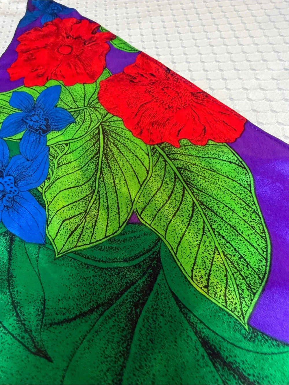 Liz Claiborne vintage 100% silk Bold Floral scarf in Purple, Green & Red